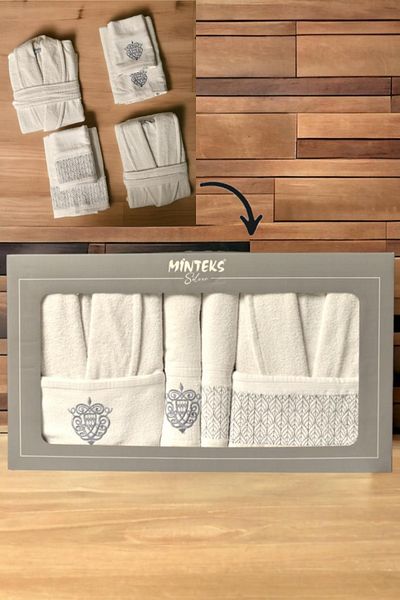 Bayev Set de halate de baie Minteks Silver Cream-Cream din 6 piese - Set de halate de baie pentru familie