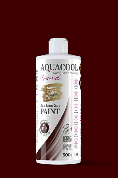 Aquacool Trend Su Bazlı Hibrit Kapı Boyası, Dolap Boyası, Fayans Boyası, Mobilya Boyası Ral 8016 Maun Kahve 500ml