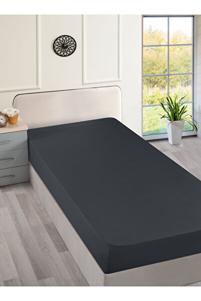 Menderes Home مجموعة Ranforce Anthracite Cotton - ملاءة سرير مزدوجة مسطحة
