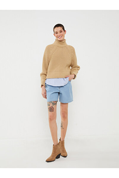 LC Waikiki Pulover de damă supradimensionat, cu mânecă lungă, cu gât rotic pe jumătate