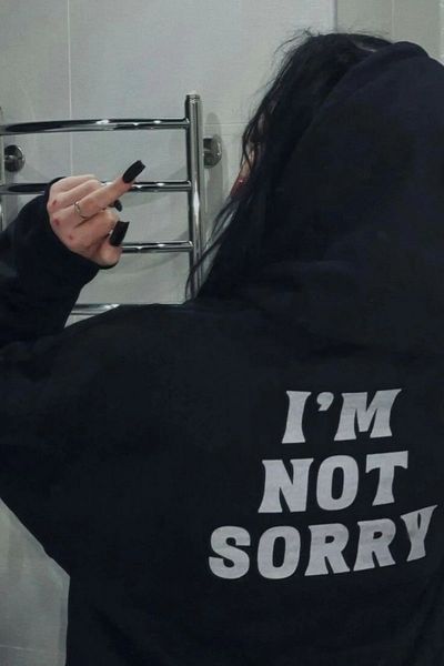 Gofeel Harajuku Aesthetic - Black Hooded and Back Printed I'M Not Sorry Sweatshirt