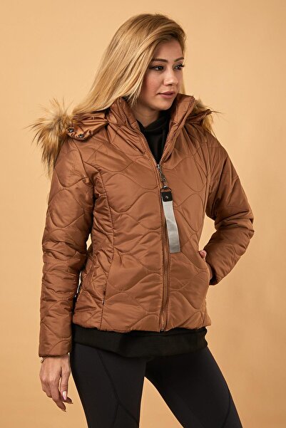 Modamihram Κοντό καπιτονέ μπουφάν καφέ 12256