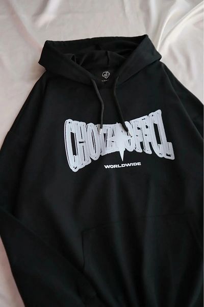 Gofeel Harajuku Aesthetic - Black Hooded Lettering Sweatshirt