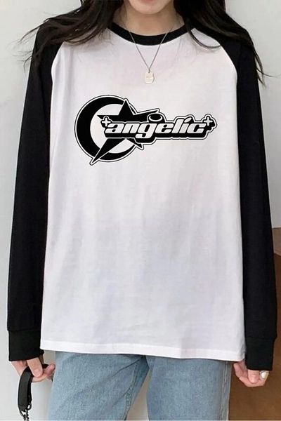 Gofeel White Harajuku Aesthetic Raglan T-Shirt - Unisex, Long Sleeve