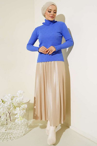 benguen Πλεκτό 5016 ζιβάγκο με λαιμό και μανίκια Bady Saks Blue