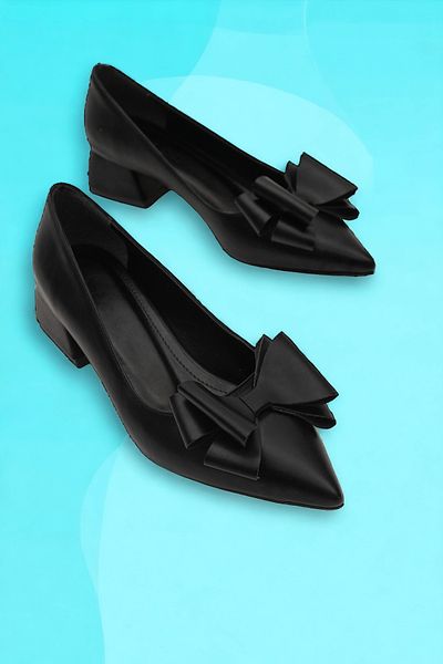 DURUNUN BUTİĞİ Pantofi cu toc cu vârf ascuțit Rena Black Bow (4 cm).