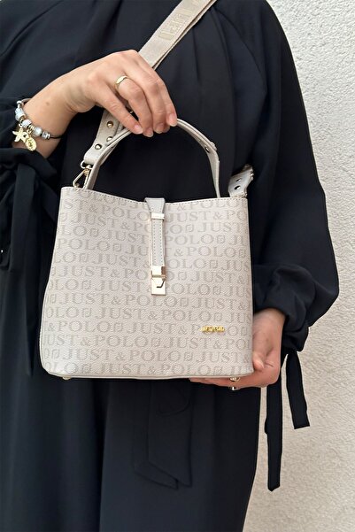 Just Polo Kilit Detaylı 3 Bölmeli Kadın Taş El ve Omuz Çantası 22x20cm MDS2098