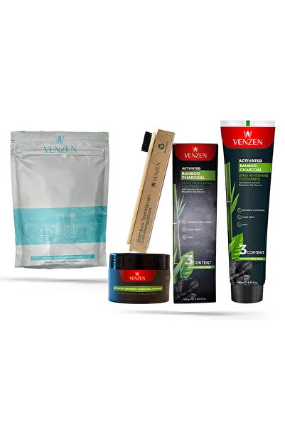 Venzen Diş Beyazlatma Tam Seti-beyazlatıcı Diş Macunu(120gr) Diş Beyazlatma Tozu(60gr) Ve Bambu Diş Fırçası