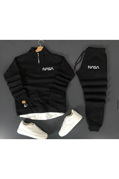 BSJEANS سويت شيرت نصف سحاب مطبوع للجنسين من ناسا - طقم من قطعتين