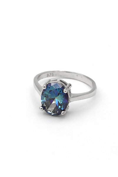 goldberia Ocean Topaz Oval Tek Taş Tasarım Yüzük