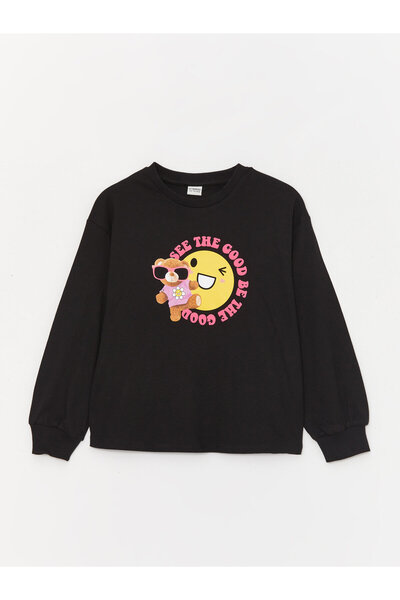 LC Waikiki طاقم الرقبة مطبوعة كم طويل تي شيرت الفتاة