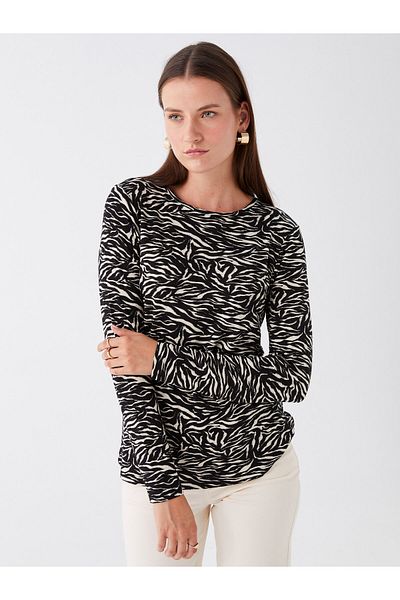 LC Waikiki Patterned Long Sleeve Crew Neck Women's T-Shirt