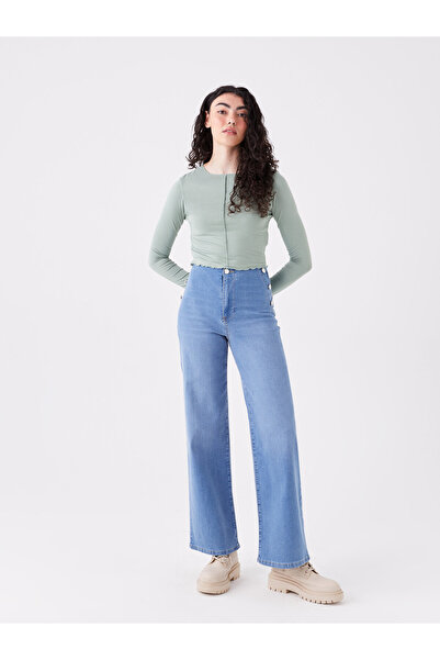 LC Waikiki Γυναικείο μπλουζάκι με μονόχρωμο μακρυμάνικο λαιμόκοψη - W3bt88z8