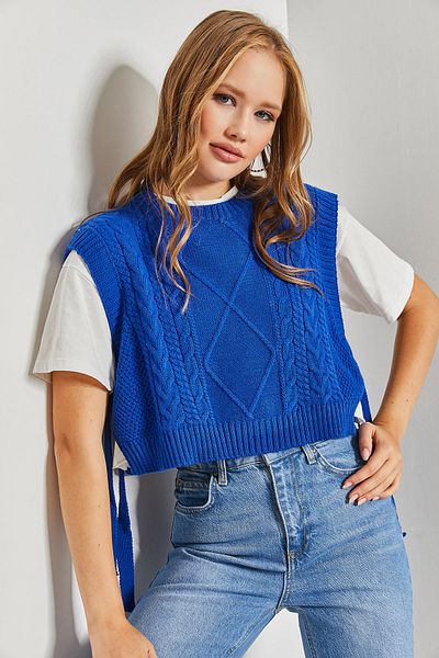 Bianco Lucci Women's Patterned Side Tie Knitwear Vest