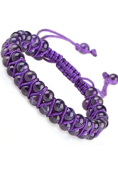 NBS Beautiful Naturel Stones Amethyst Natural Stone Bracelet Macrame (Negative Energy and Radiation Protector)
