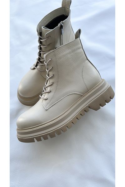 Deripabuc Genuine Leather Beige Women's Leather Boots Trc-216574