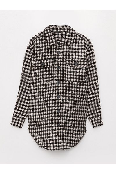 LC Waikiki Shirt Collar Plaid Long Sleeve Maternity Tunic