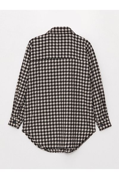 LC Waikiki Shirt Collar Plaid Long Sleeve Maternity Tunic