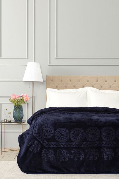 Karaca Home Elephant Navy Blue Double Soft Embosy Blanket