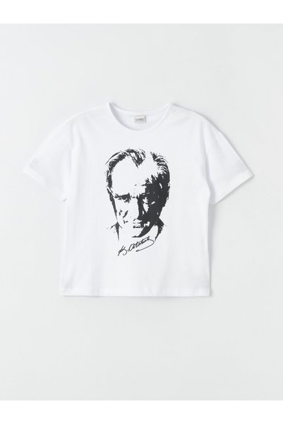LC Waikiki Crew Neck Ataturk Printed Short Sleeve Girls' T-Shirt