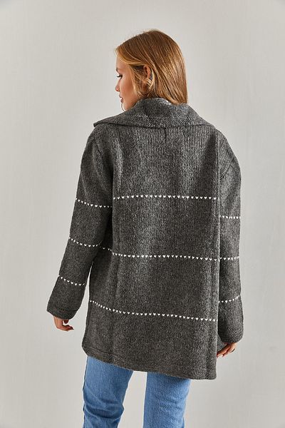 Bianco Lucci Dámský proužkovaný tlustý pletený cardigan
