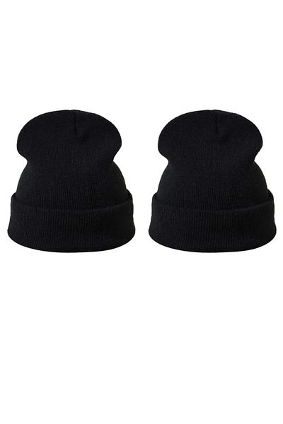QUATEX Black Double Unisex Folded Knitwear Plain Beret