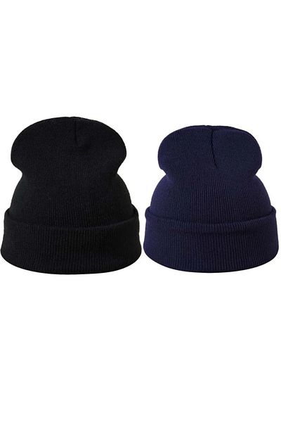 QUATEX Black Dark Navy Blue Double Unisex Folded Knitwear Plain Beret