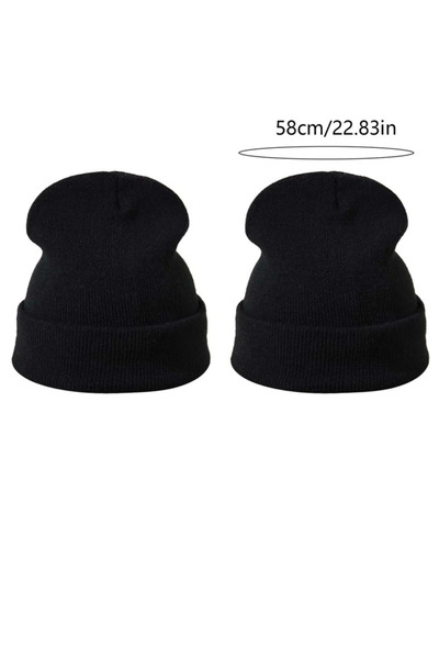 QUATEX Siyah İkili Unisex Katlamalı Triko Düz Bere