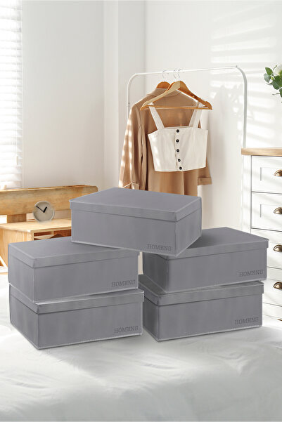 HOMENS 5 Adet - Baza Kutu - Cırt Kapaklı Çok Amaçlı Çamaşır Saklama Düzenleme Hurç Kutu 50x40x19