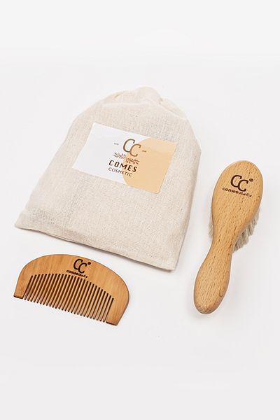 ComesBaby Set of 2 Goat Hair Baby Hair Brush & Mini Oval Comb