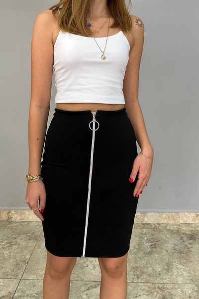 Tam Moda Fustă creion neagră cu fermoar pentru femei