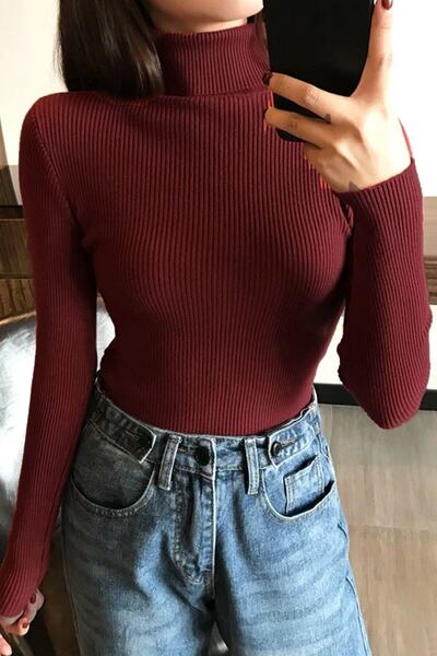 efraim giyim Pulover cu gât sezonier Piesă de salvare Bumbac cu gât înalt Ras...