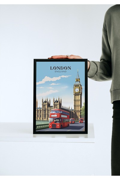 caddehediye LONDON ENGLAND Ahşap Mdf Çerçeve Görünümlü Tablo Dekor