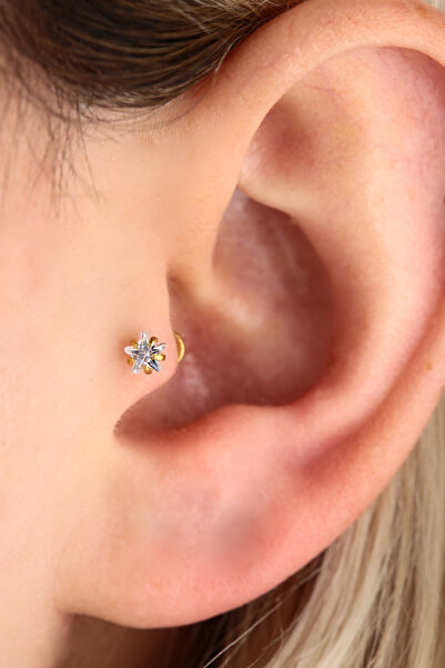 VLM AKSESUAR Tragus Helix Cerrahi Çelik Yıldız 4mm Taş Piercing