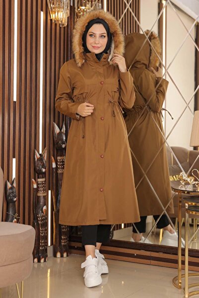 Modamihram Lace Detailed Coat Tan 15800