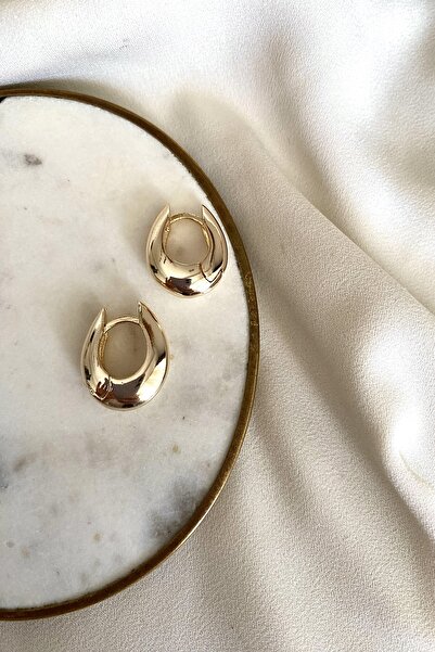 gaila design Tombik Oval Altın Kaplama Küpe