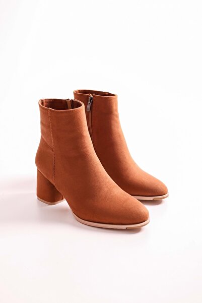 Shoeberry Kadın Haylee Taba Süet Topuklu Bot Taba Süet