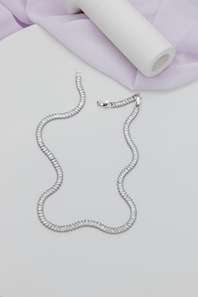 Sacha Accessories قلادة من حجر الرغيف الفرنسي من الفضة