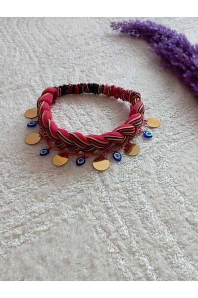 LABELLA COLLECTİON MONKEY FABRIC ELASTIC BANDANA PUL AND EVIL EYE BEADS