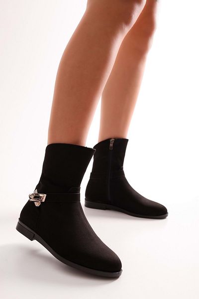 Shoeberry Γυναικείες Tiesel Black Suede Μπότες με τακούνι Μαύρο Suede