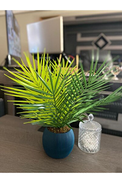 ledison LACİVERT SAKSILI YAPAY ÇİÇEK PALMİYE AREKA YAPAY BİTKİ SALON ÇİCEĞİ 9 YAPRAK 50CM