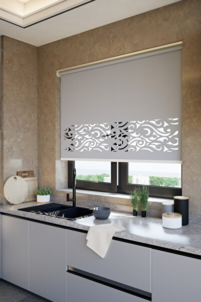 Perdea Lazer Kesim Mat Stor Perde Gri PLZ-8005