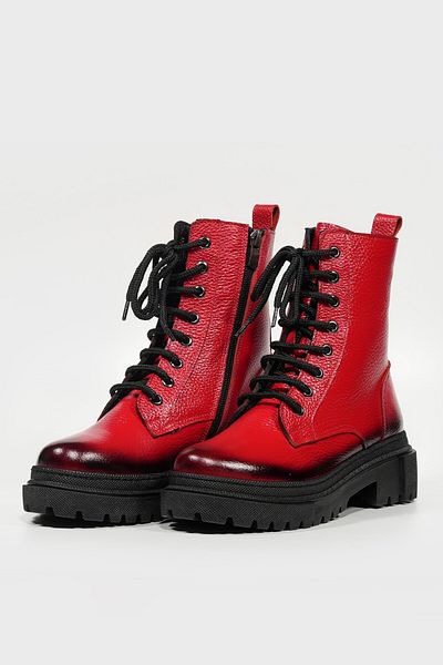 TUNAELLİ WOMEN'S RED GENUINE LEATHER NUMBER 35-41 LACE-UP BOOTS & BOOTIES