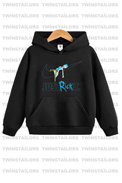 twins tailors Rick and Morty Baskılı Unisex Kapüşonlu Siyah Çocuk Sweatshirt ...