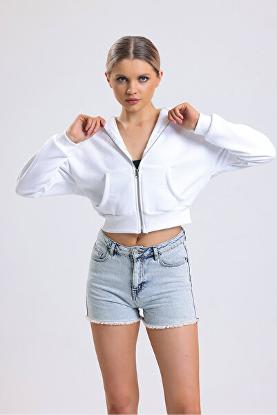 ladyzey жіночий білий капюшонний світшот з блискавкою