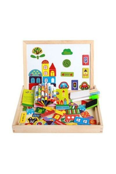 Ateş مجموعة سبورة كتابة تعليمية مغناطيسية مزدوجة الجوانب مقاس 30 سم لعبة خشبي...