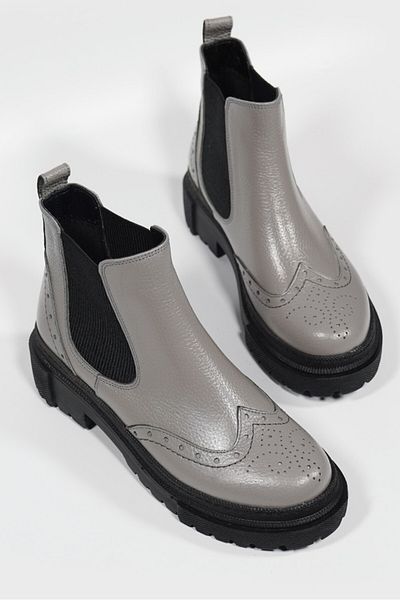 TUNAELLİ WOMEN'S GRAY GENUINE LEATHER NUMBER 35-41 CHELSEA BOOTS & BOOTIES