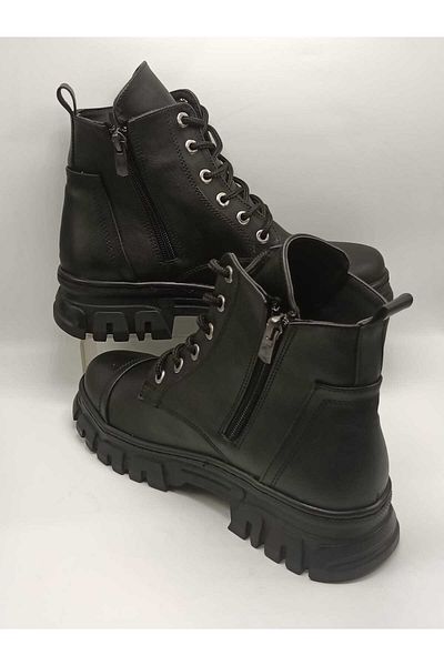 only my store Γυναικείες μαύρες μπότες Μπότες με κορδόνια με φερμουάρ
