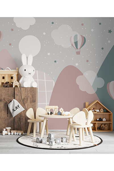 Plustablo Soyut Manzaralı Dağlar Gökyüzü ve Uçan Balonlar Kız Bebek ve Çocuk ...