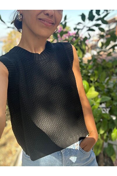 soBasic Велосипедний комір, спинка з деталями, безрукавний светр-кофта - чорний